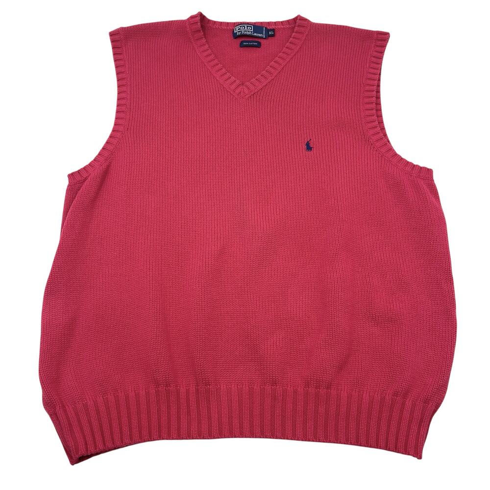 Vintage Preppy Polo Ralph Lauren Golf Heavy Pink Cable Knit Sweater Vest Sz XL